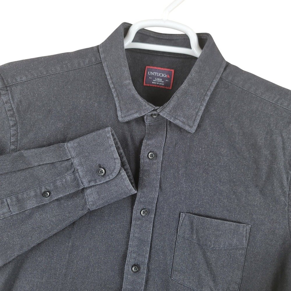UNTUCKit Flannel Shirt Mens L Dark Gray Button Down Long Sleeve Pocket Preppy